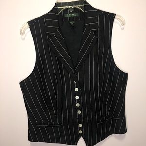 Ralph Lauren navy blue pinstripe linen button up vest size 14